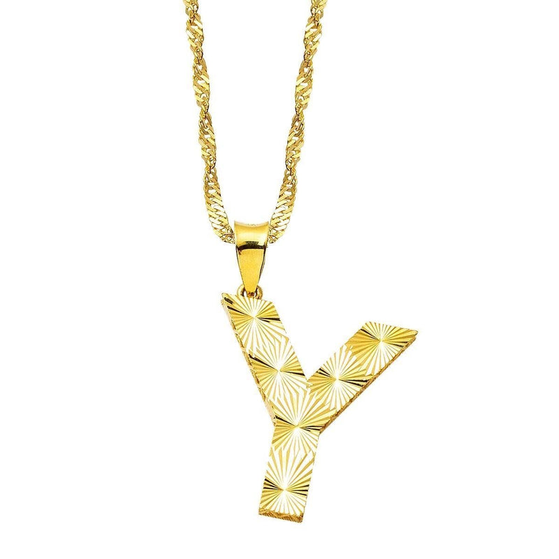 14K Yellow Gold Y Initial 3 Dimensional Necklace