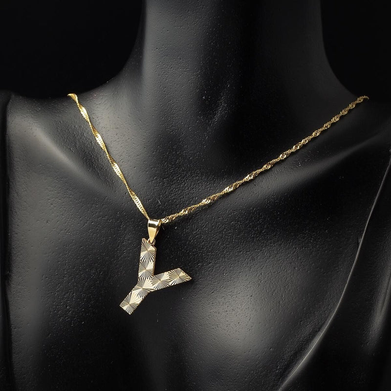 14K Yellow Gold Y Initial 3 Dimensional Necklace