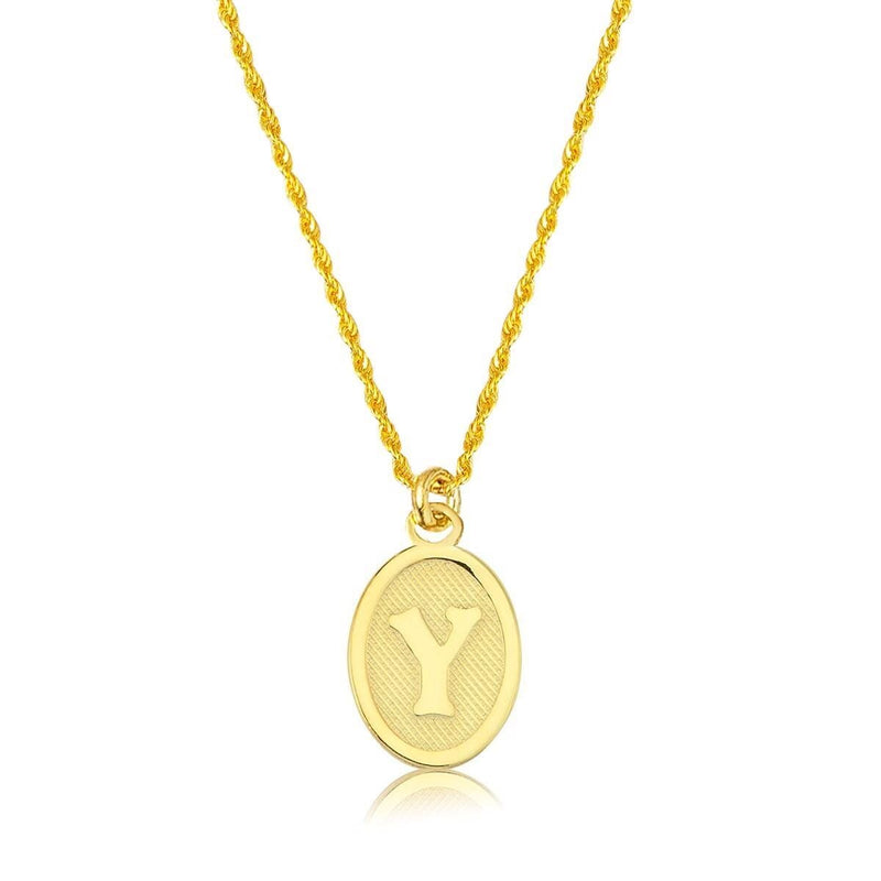 14K Yellow Gold Initial Y Oval Necklace