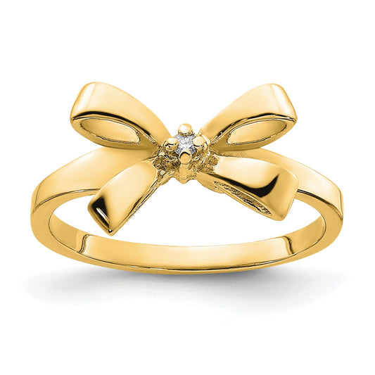 10k Yellow Gold Polished AA Diamond Bow Ring