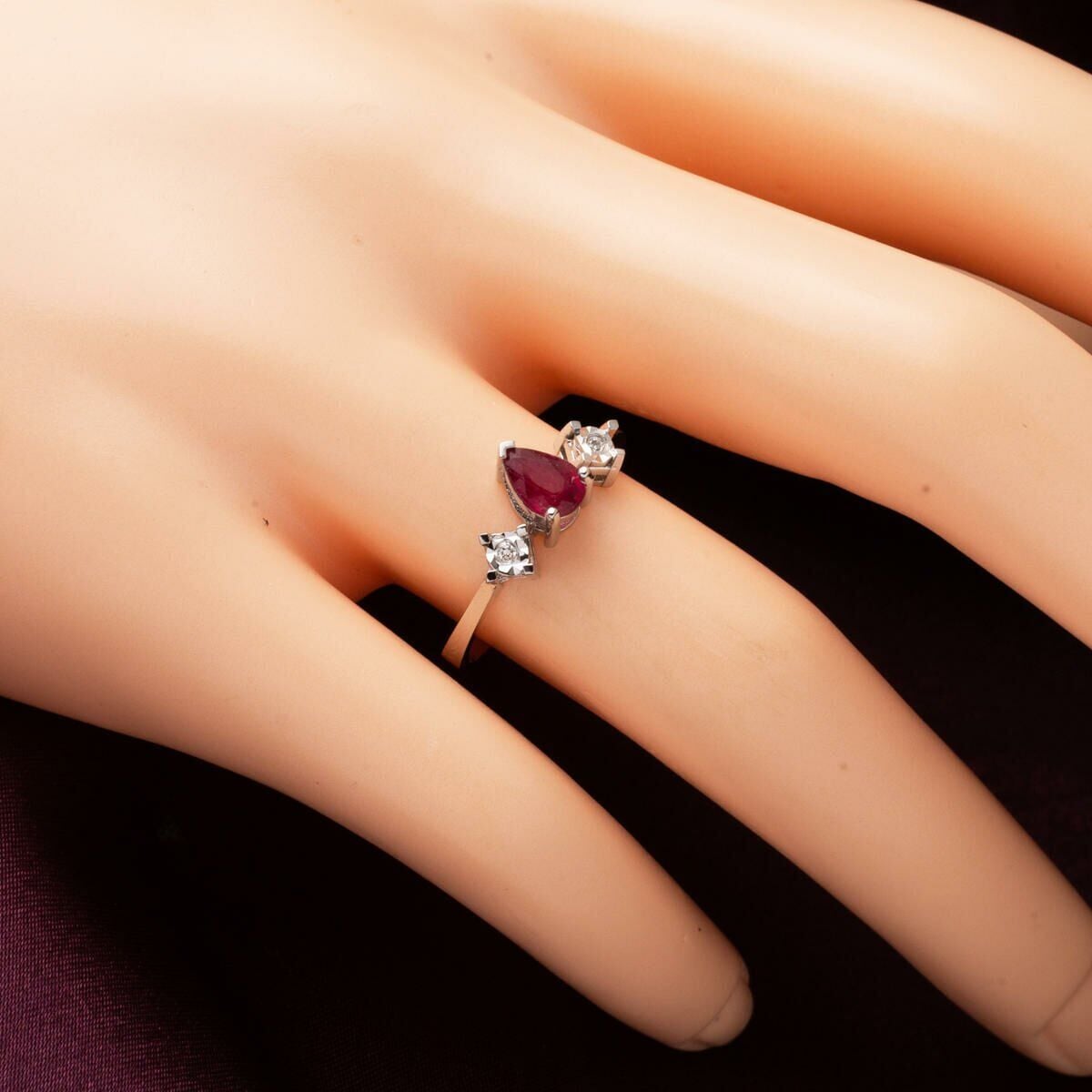 14K White Gold Ruby Diamond Ring