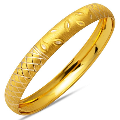 14K Yellow Gold Leaf Hollow Bangle