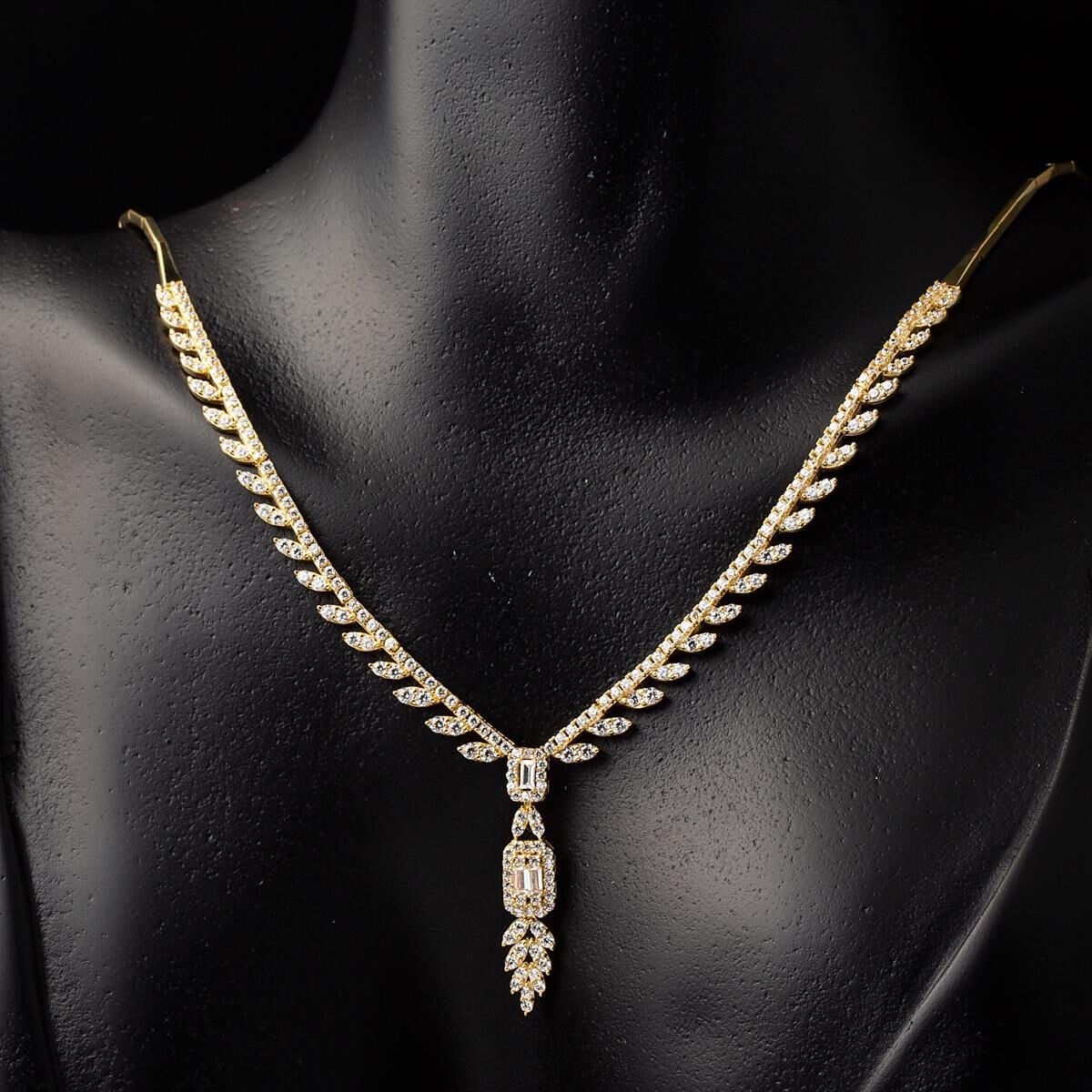 14K Yellow Gold Leaf Baguette Cubic Zirconia Set