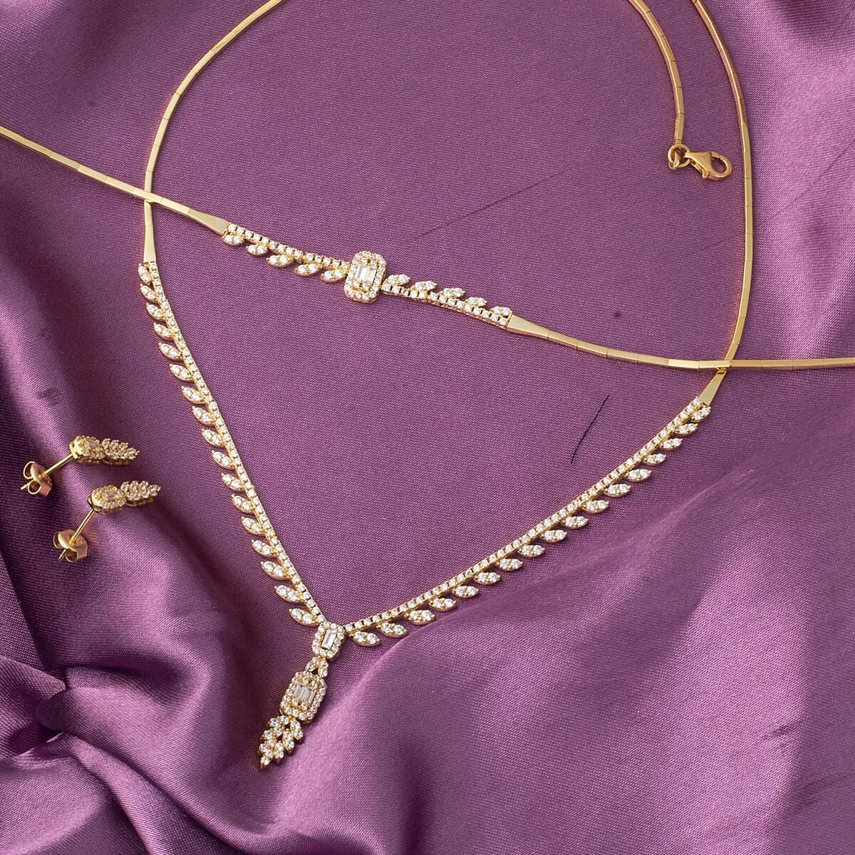 14K Yellow Gold Leaf Baguette Cubic Zirconia Set