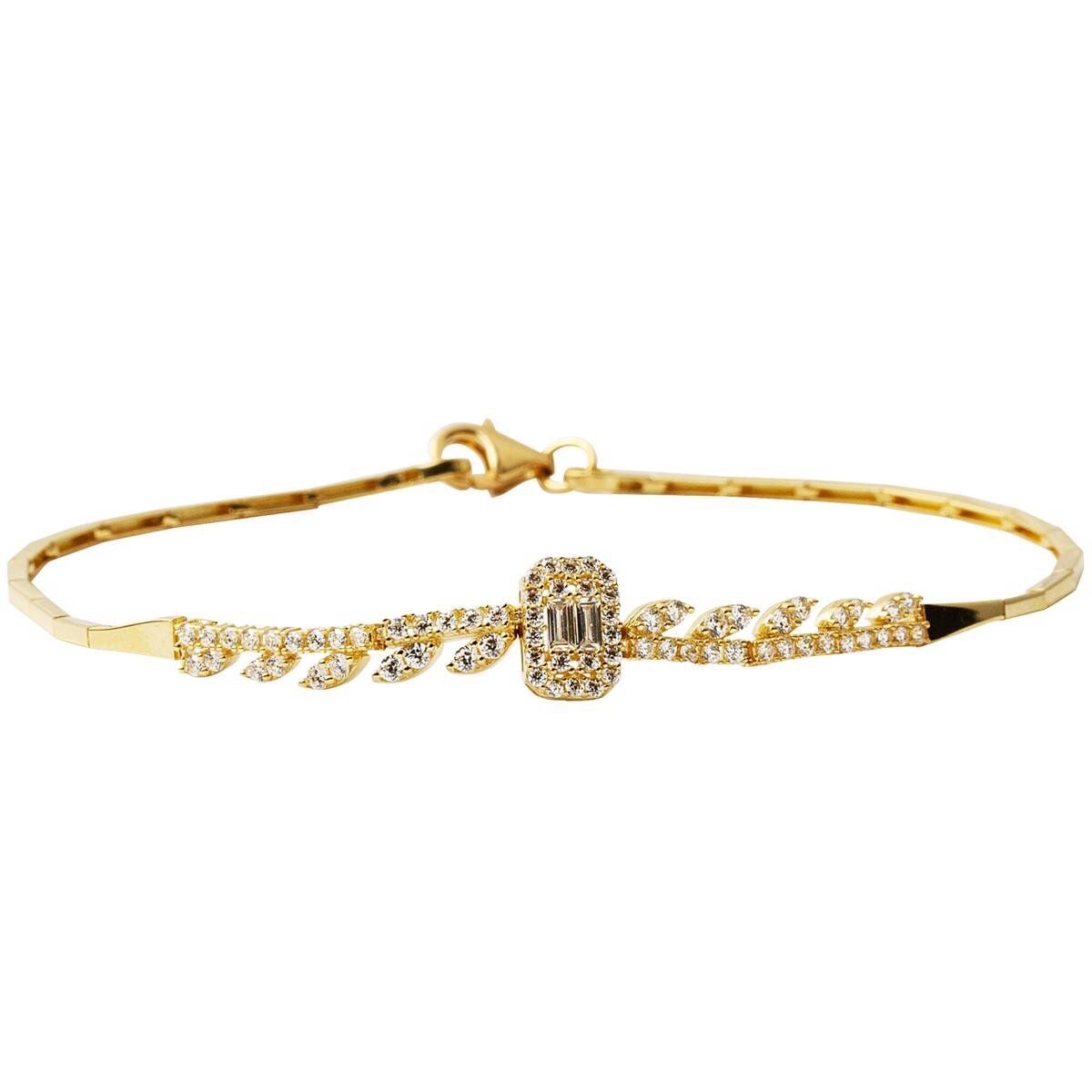 14K Yellow Gold Leaf Baguette Cubic Zirconia Set