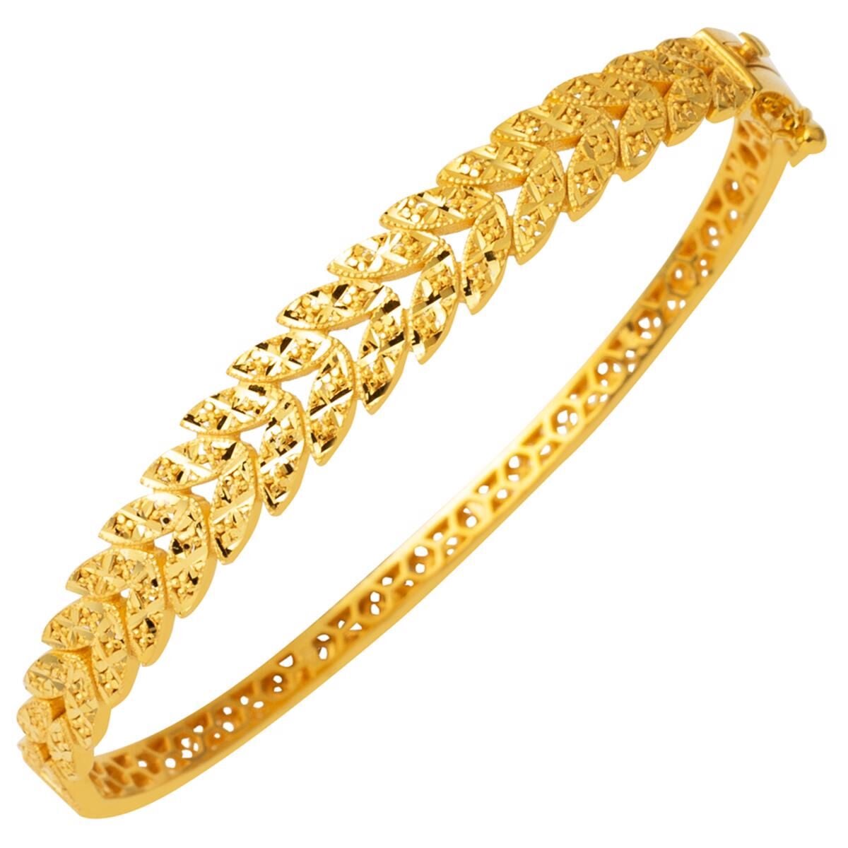 22K Yellow Gold Leaf Hinged Cuff Bangle