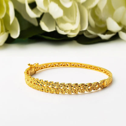 22K Yellow Gold Leaf Hinged Cuff Bangle
