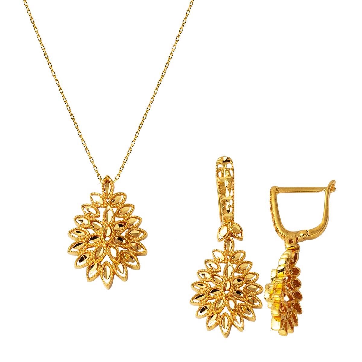 22K Yellow Gold Leaf Double Set