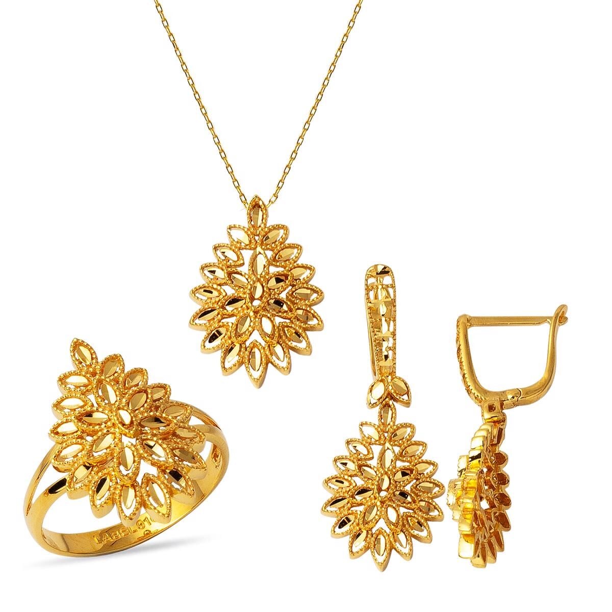 22K Yellow Gold Leaf 3-Piece Jewelry Set