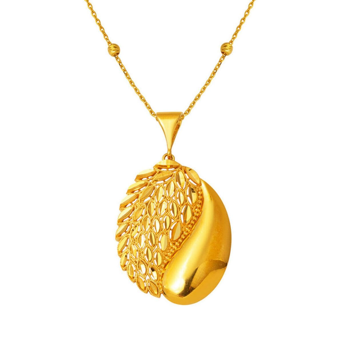 22K Yellow Gold Leaf Teardrop Design Necklace