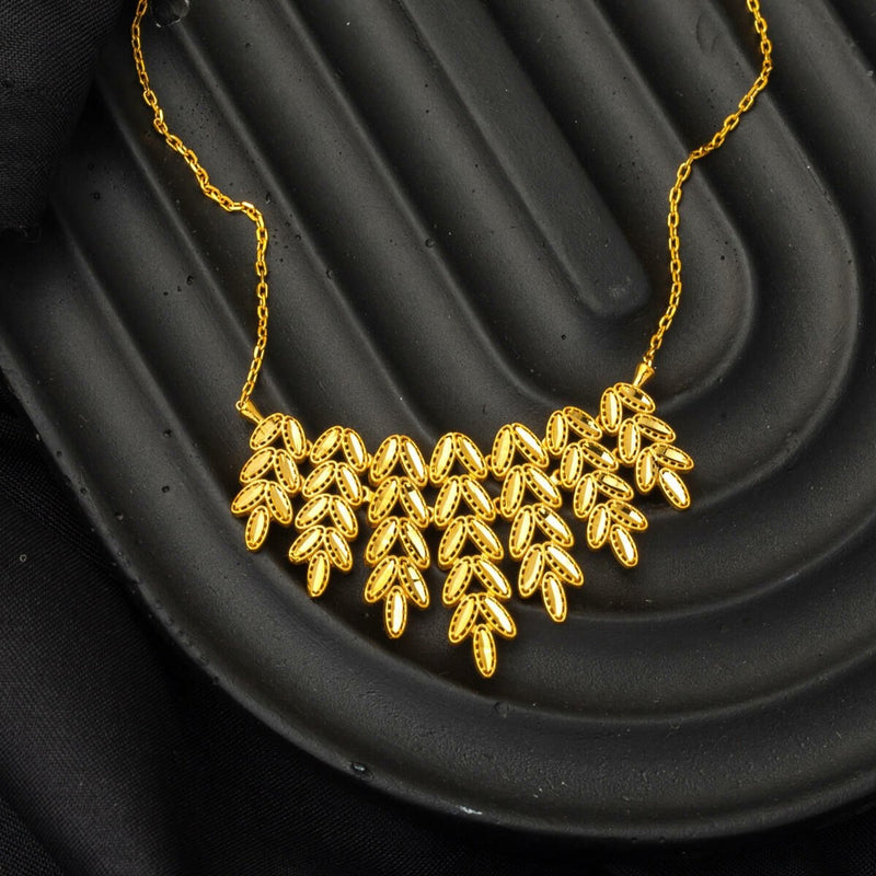 22K Yellow Gold Leaf Fall Chain Necklace