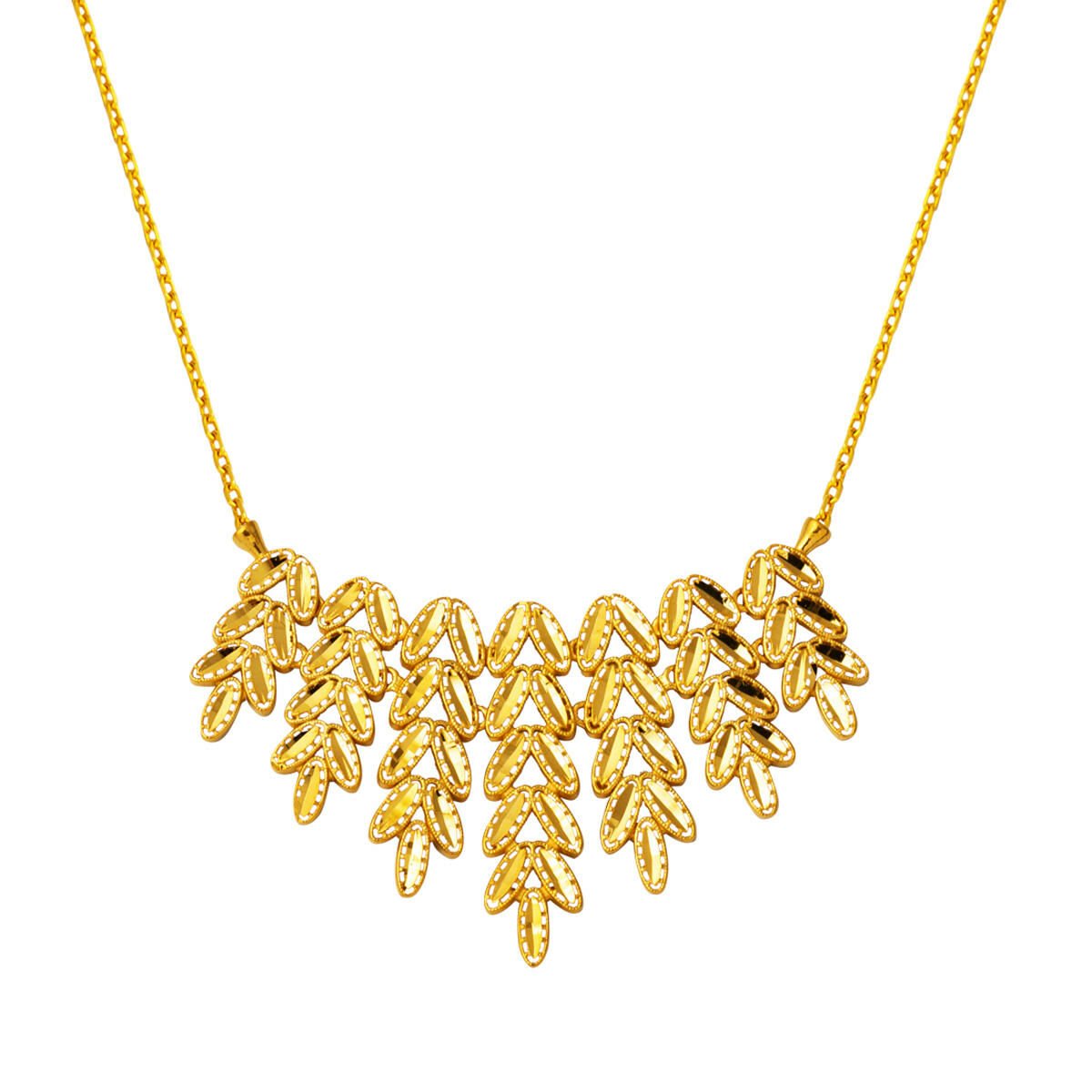 22K Yellow Gold Leaf Fall Chain Necklace