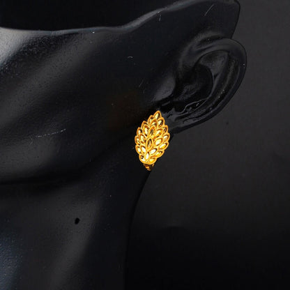 22K Yellow Gold Leaf Necklace Earrings Jewelry Set