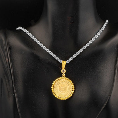 14K Yellow Gold Half Gold Bead Cubic Zirconia Pendant