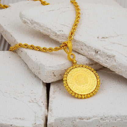 14K Yellow Gold Half Gold Bead Cubic Zirconia Necklace