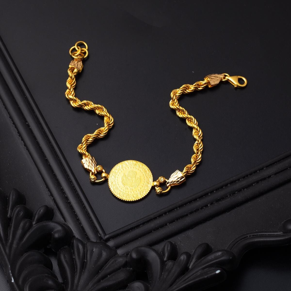 22K Yellow Gold Half Coin Bracelet