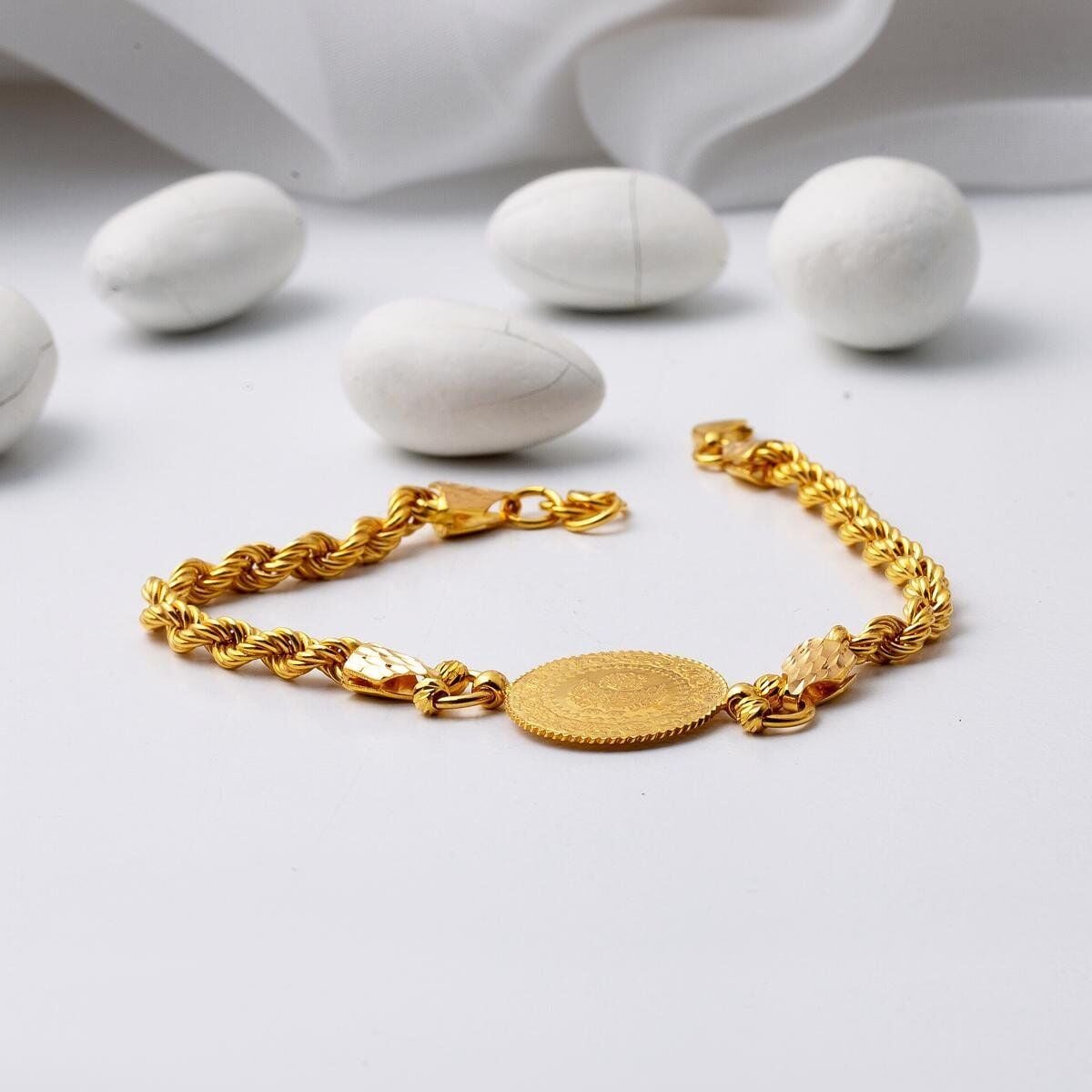 22K Yellow Gold Half Coin Bracelet