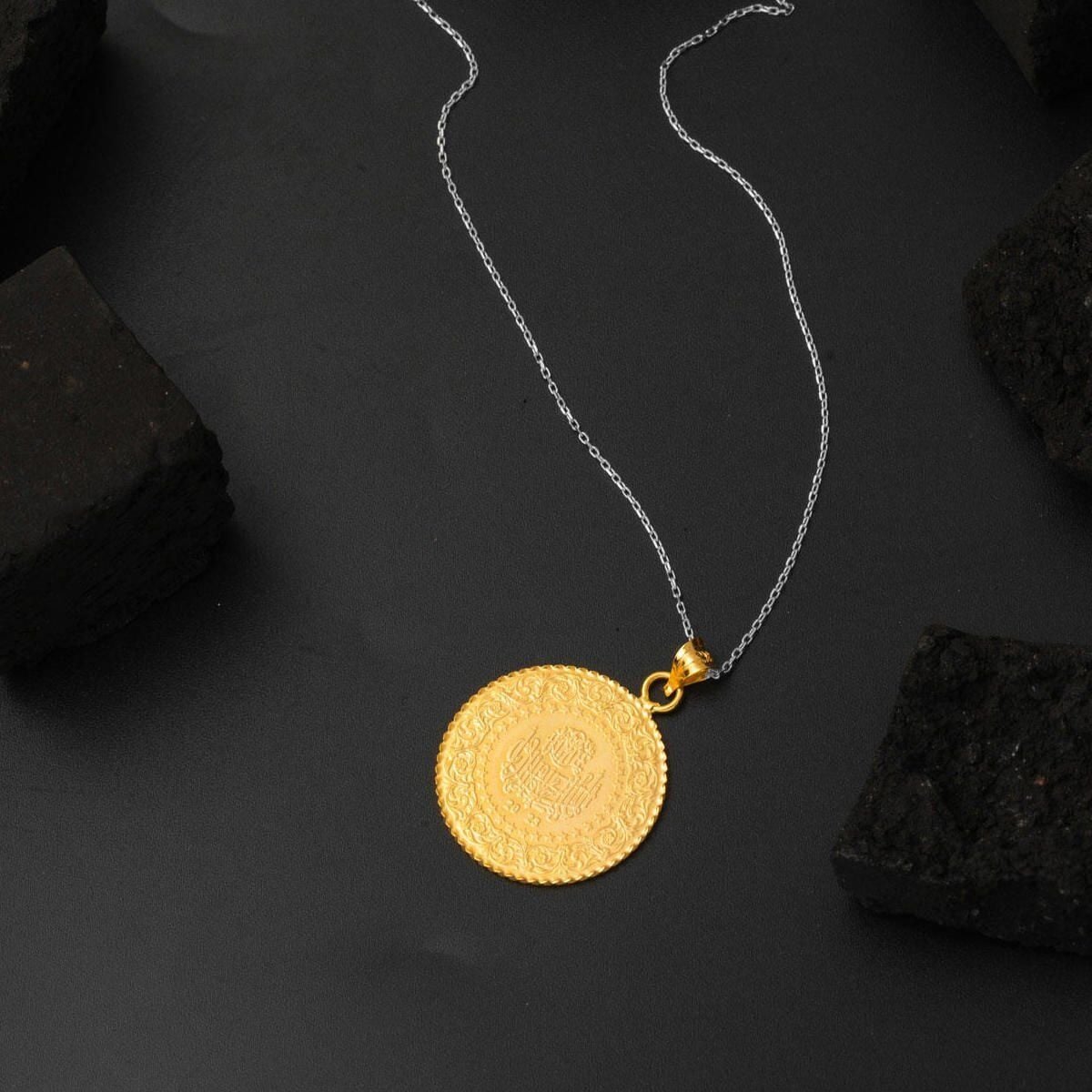 22K Yellow Gold Half Gold Pendant