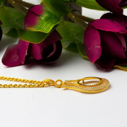 14K Yellow Gold Half Gold Coin Frame Cubic Zirconia Necklace