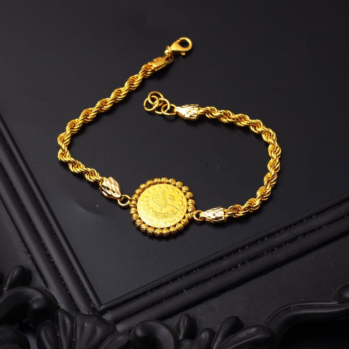 22K Yellow Gold Half Ottoman Resat Coin Bracelet (11.78 g)
