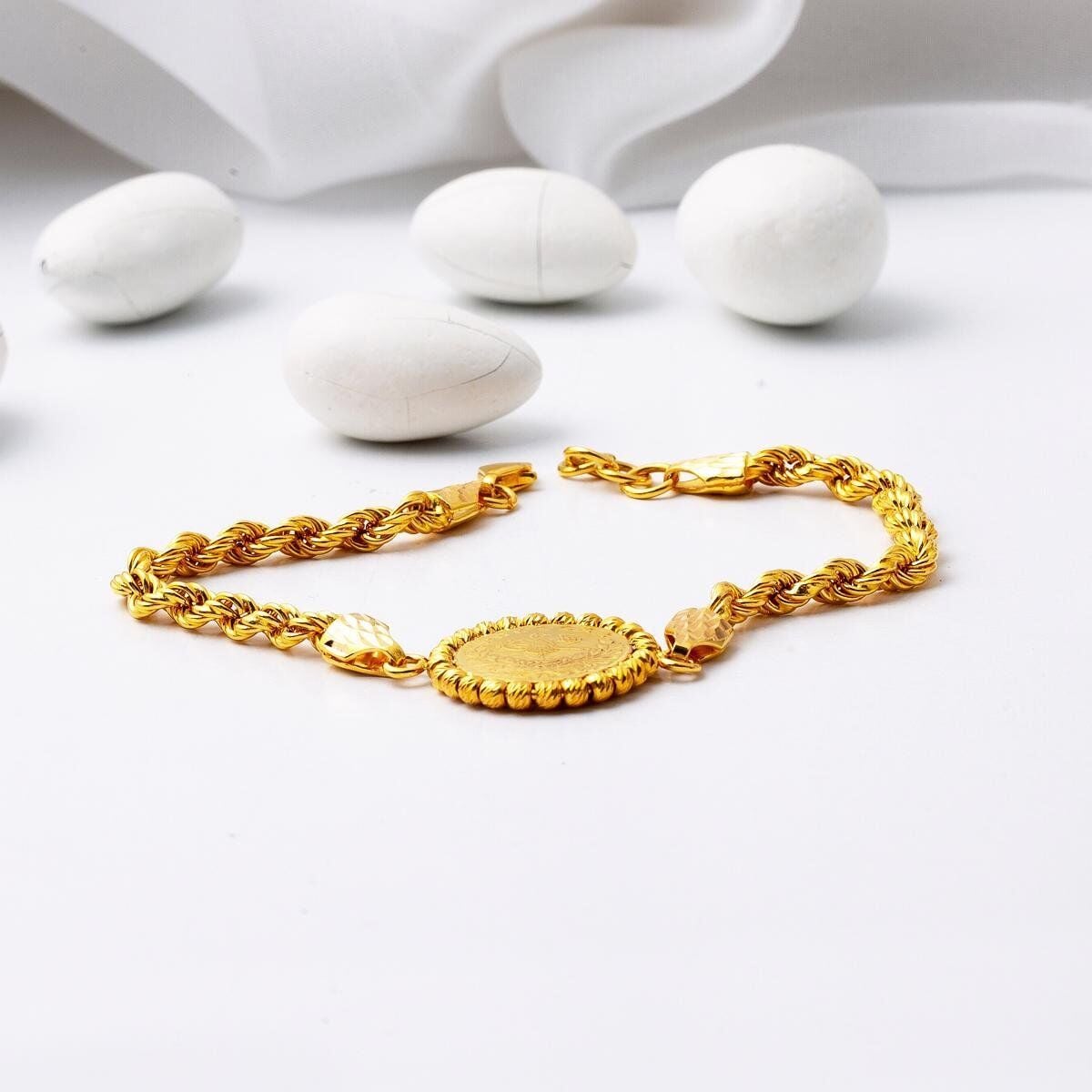 22K Yellow Gold Half Ottoman Resat Coin Bracelet (11.78 g)