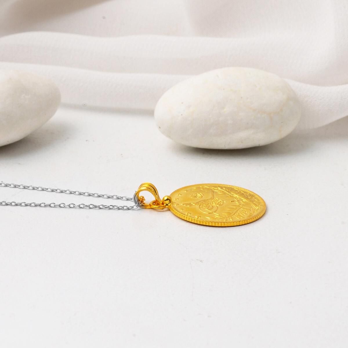 22K Yellow Gold Half Ottoman Resat Coin Pendant