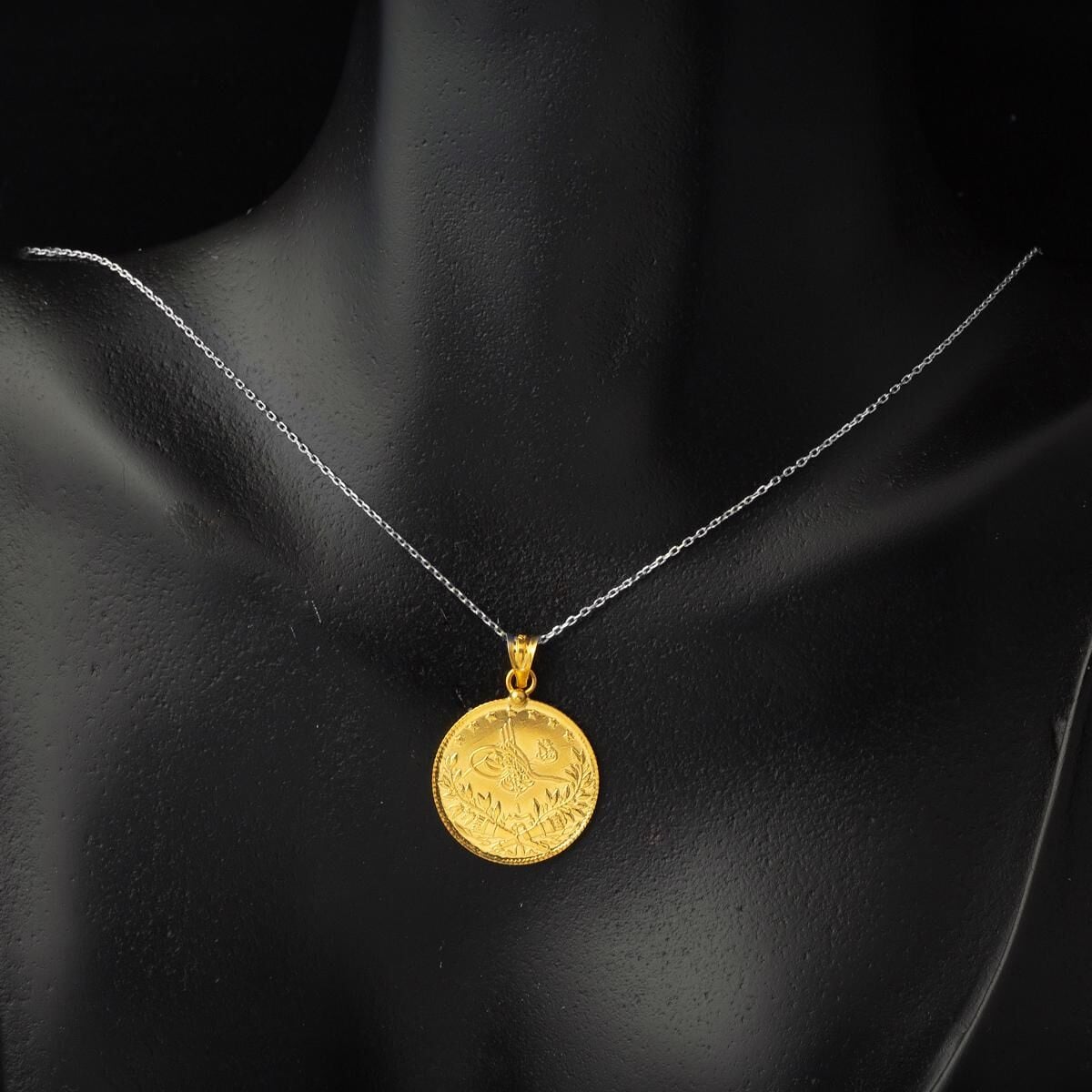 22K Yellow Gold Half Ottoman Resat Coin Pendant