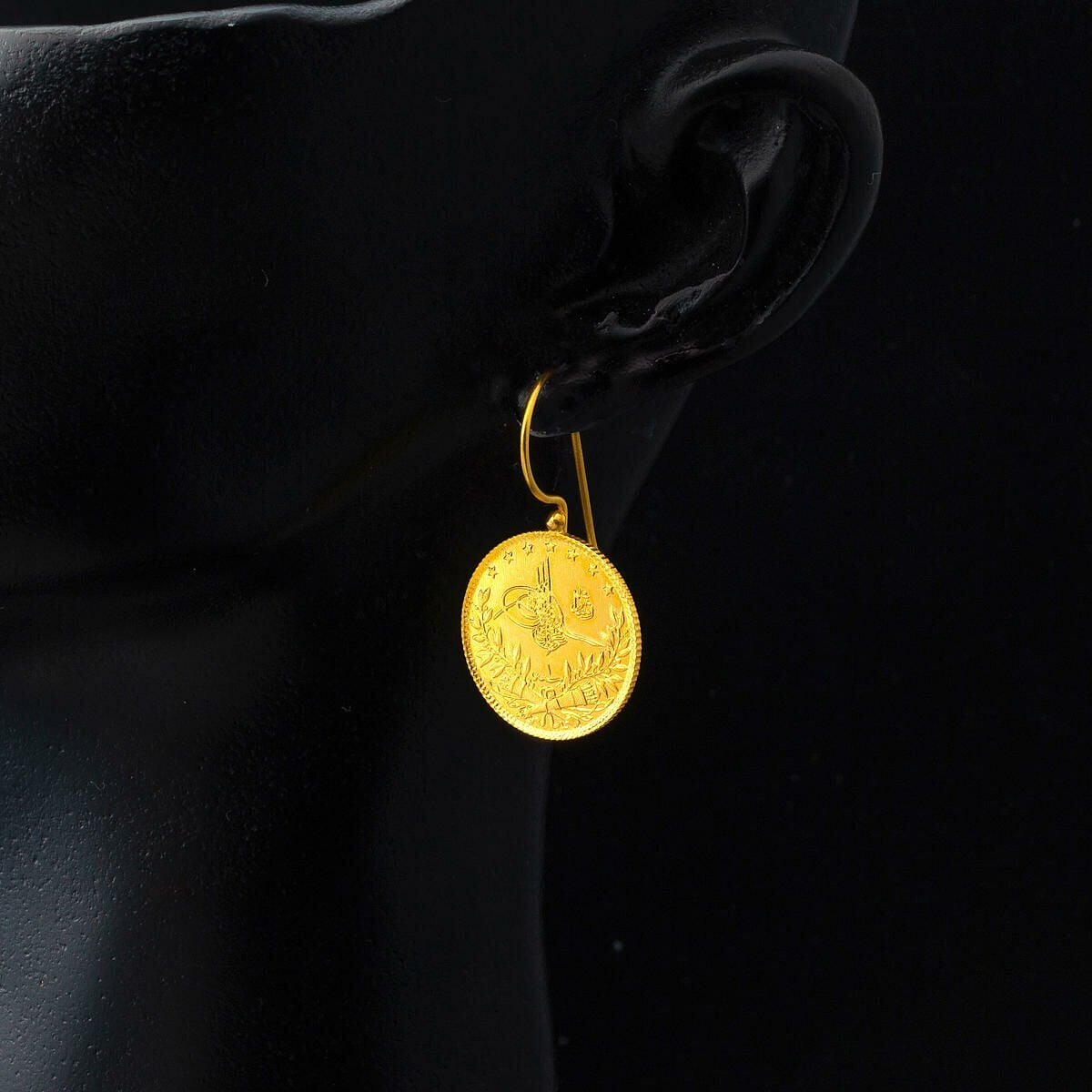 22K Yellow Gold Half Ottoman Resat Coin Earrings