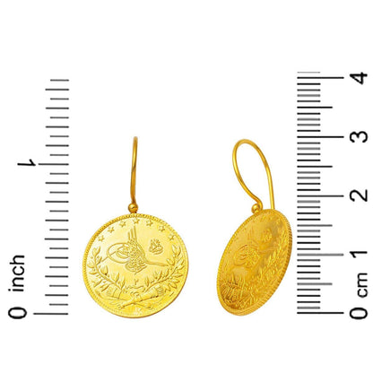 22K Yellow Gold Half Ottoman Resat Coin Earrings