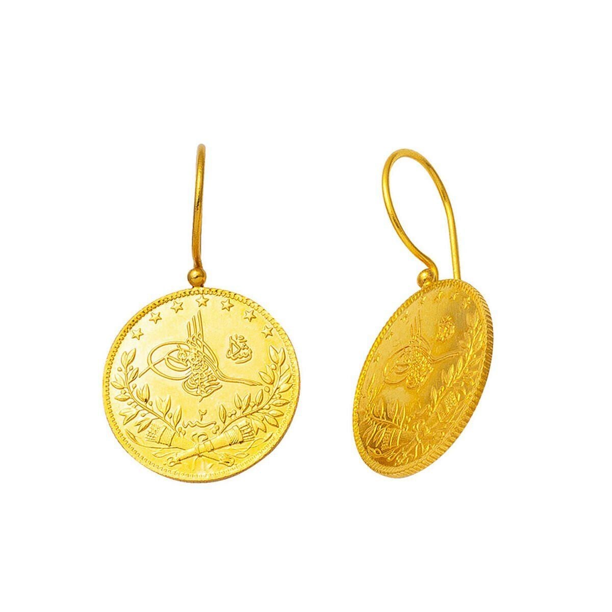 22K Yellow Gold Half Ottoman Resat Coin Earrings