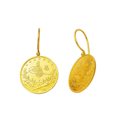 22K Yellow Gold Half Ottoman Resat Coin Earrings