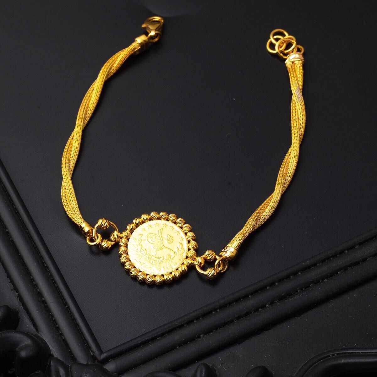22K Yellow Gold Half Ottoman Resat Coin Bracelet (12.2 g)