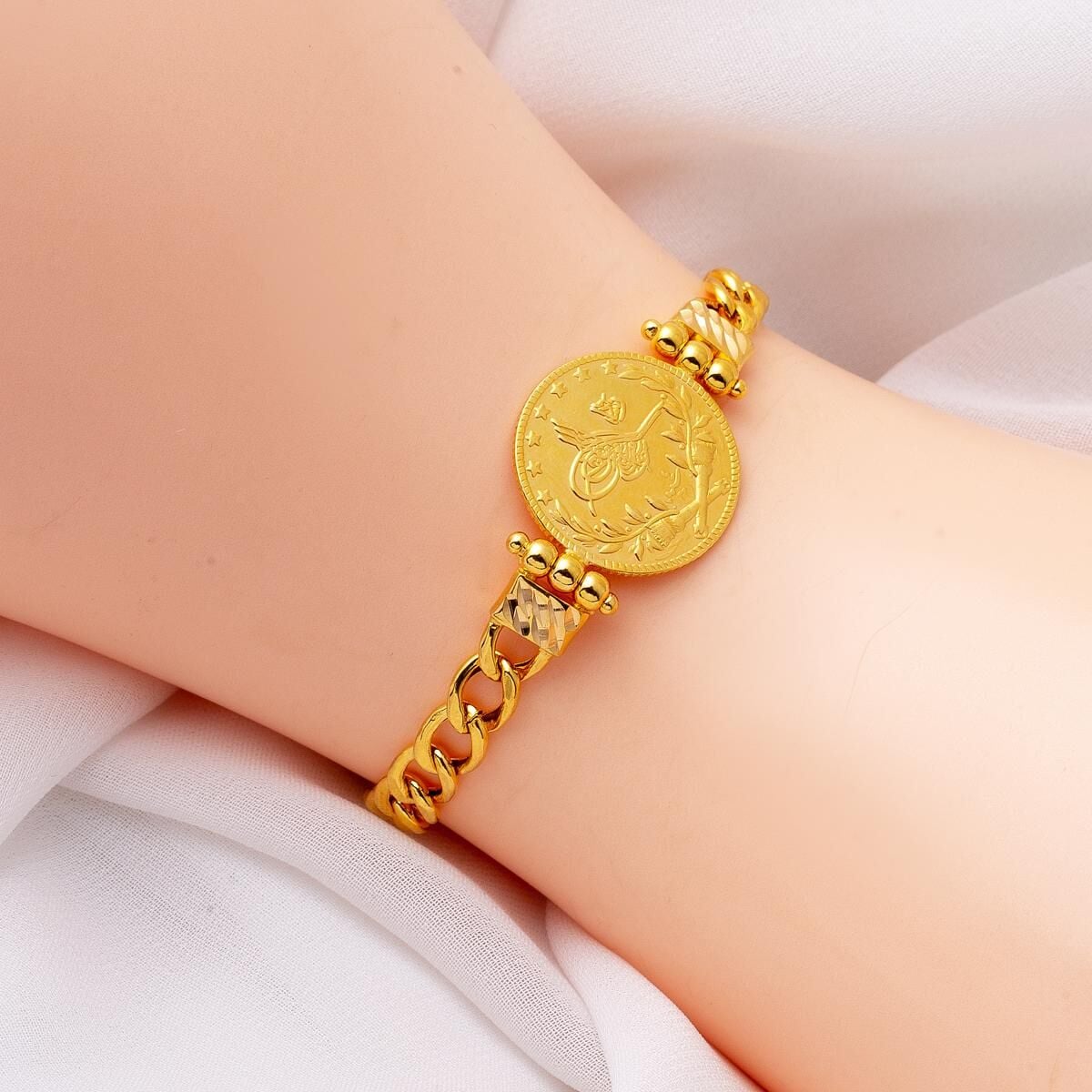 22K Yellow Gold Half Ottoman Resat Coin Bracelet (12.21 g)