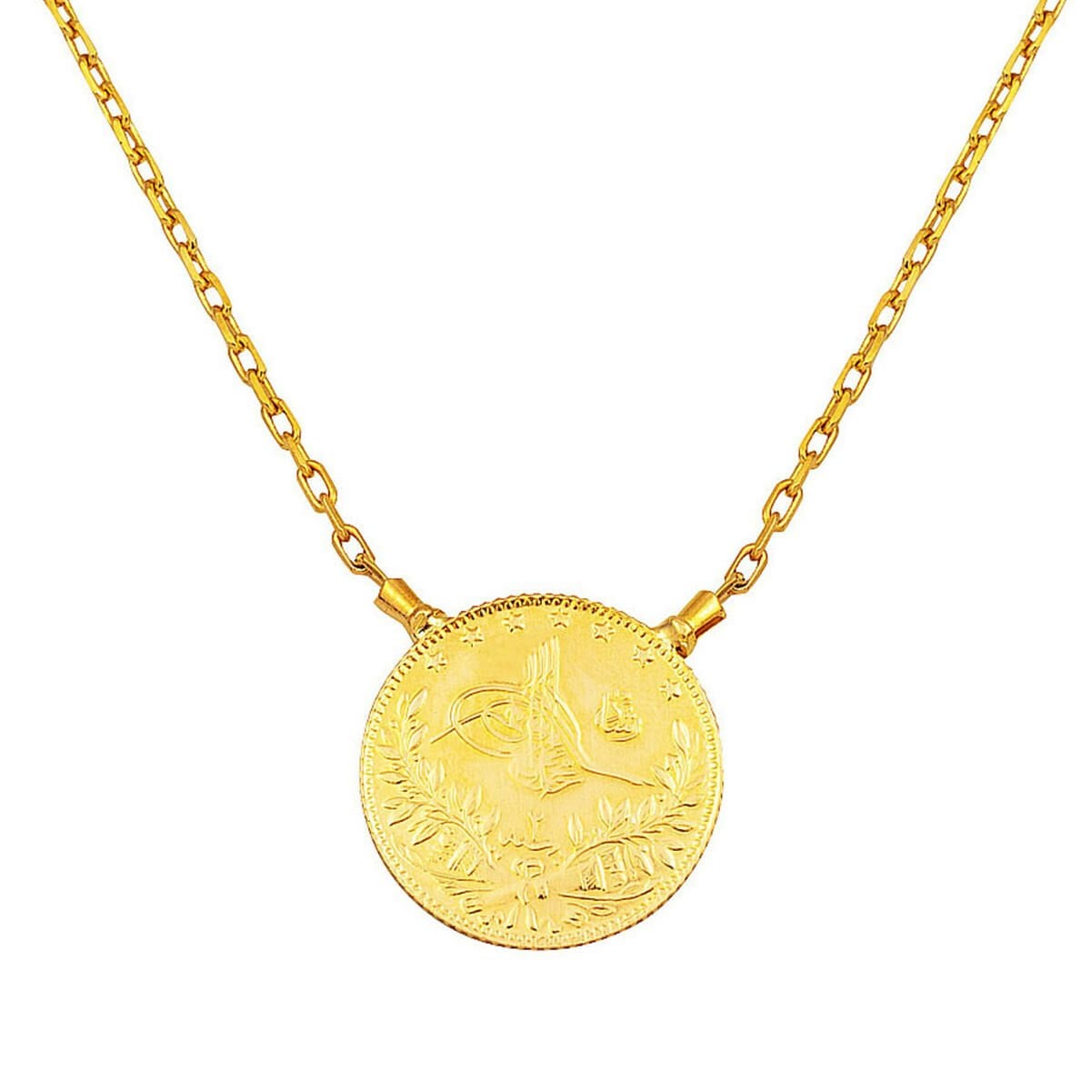 22K Yellow Gold Half Ottoman Resat Coin Cubic Zirconia Necklace (7.66 g)