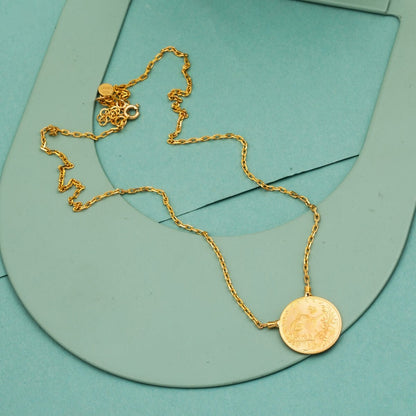 22K Yellow Gold Half Ottoman Resat Coin Cubic Zirconia Necklace (7.66 g)