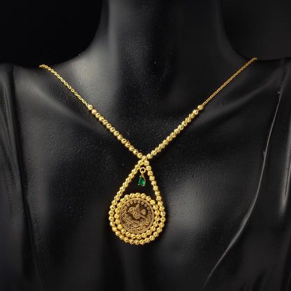 22K Yellow Gold Half Ottoman Resat Coin Cubic Zirconia Necklace