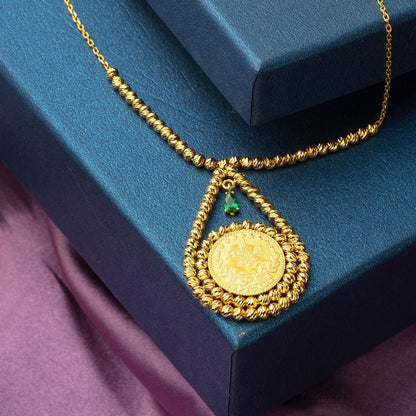 22K Yellow Gold Half Ottoman Resat Coin Cubic Zirconia Necklace