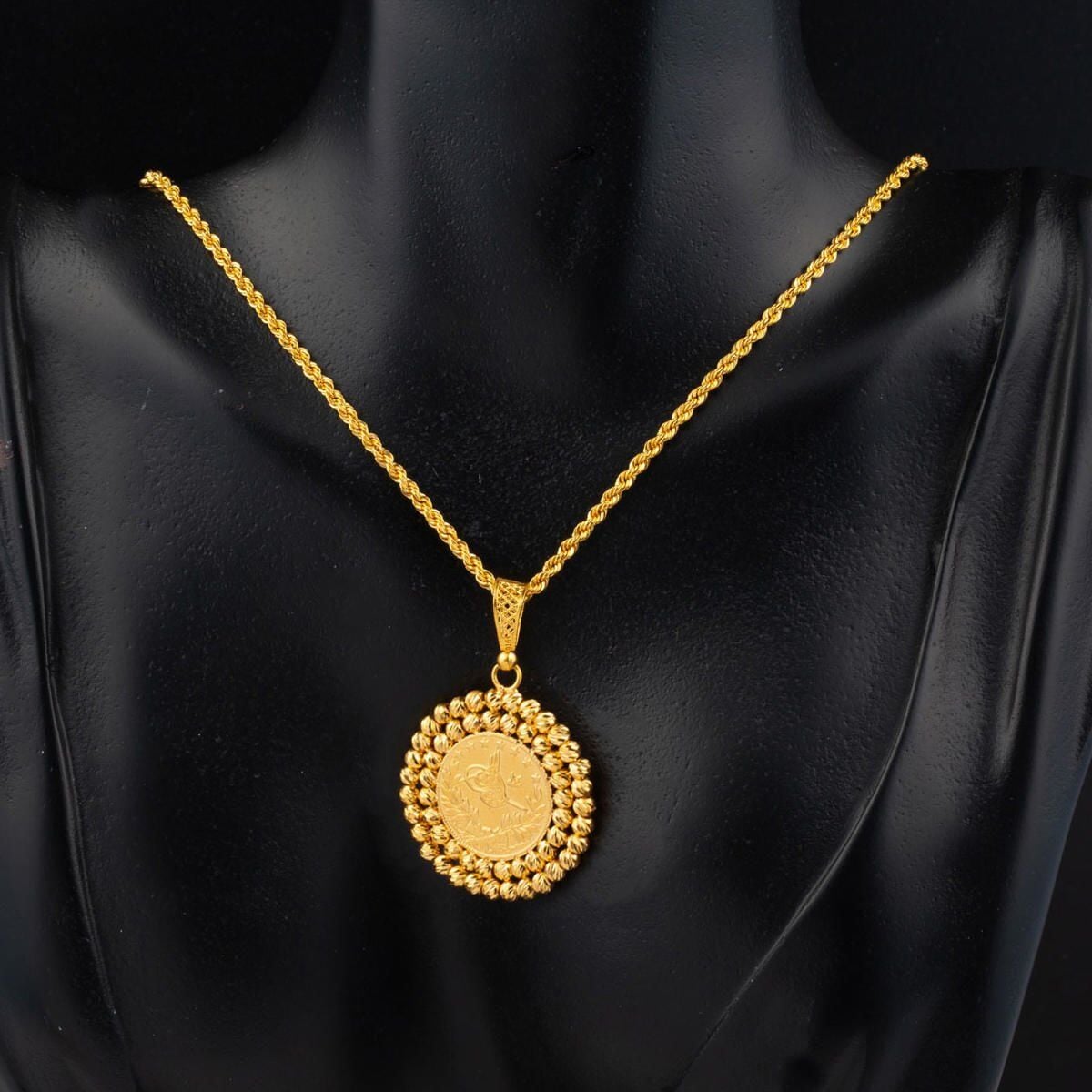 22K Yellow Gold Half Ottoman Resat Coin Necklace