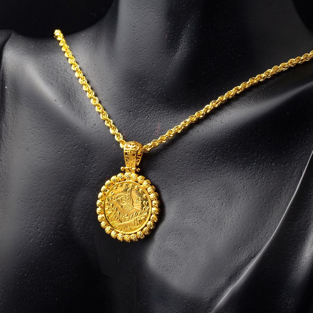 22K Yellow Gold Half Ottoman Resat Coin Necklace (10.04 g)