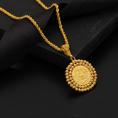 22K Yellow Gold Half Ottoman Resat Coin Necklace