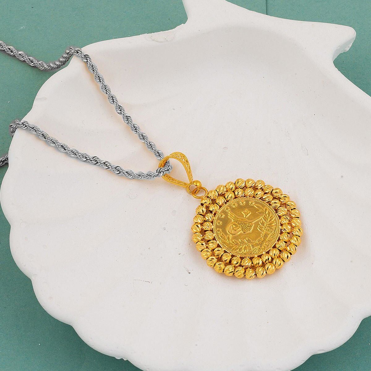 22K Yellow Gold Half Ottoman Resat Coin Pendant (8.39 g)