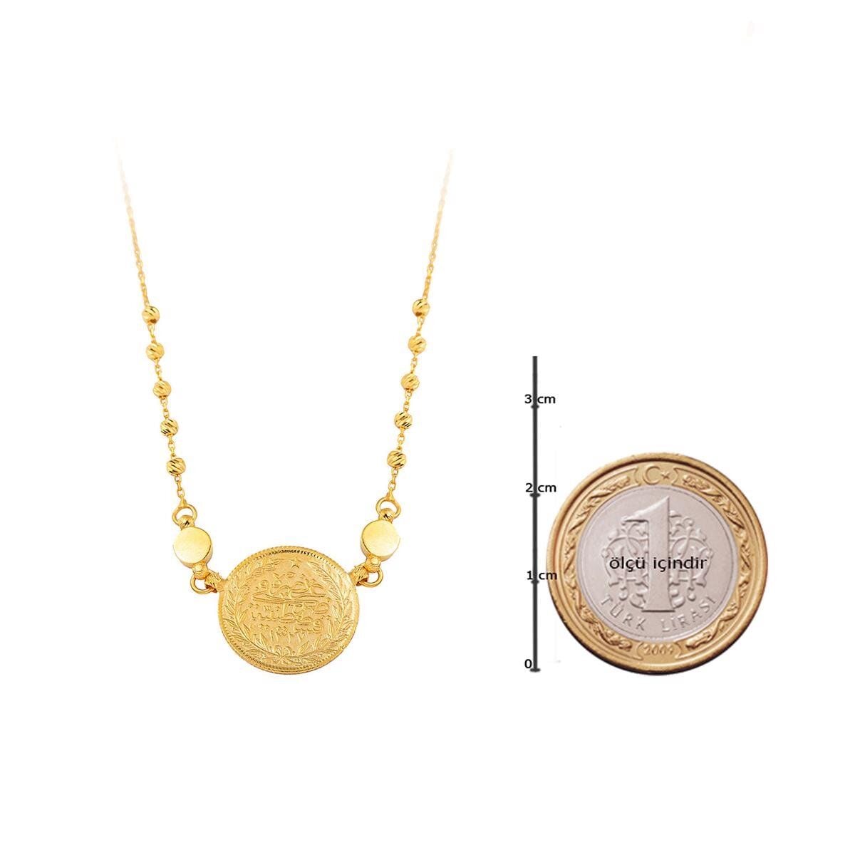 22K Yellow Gold Half Ottoman Resat Coin Bead Turquoise Necklace