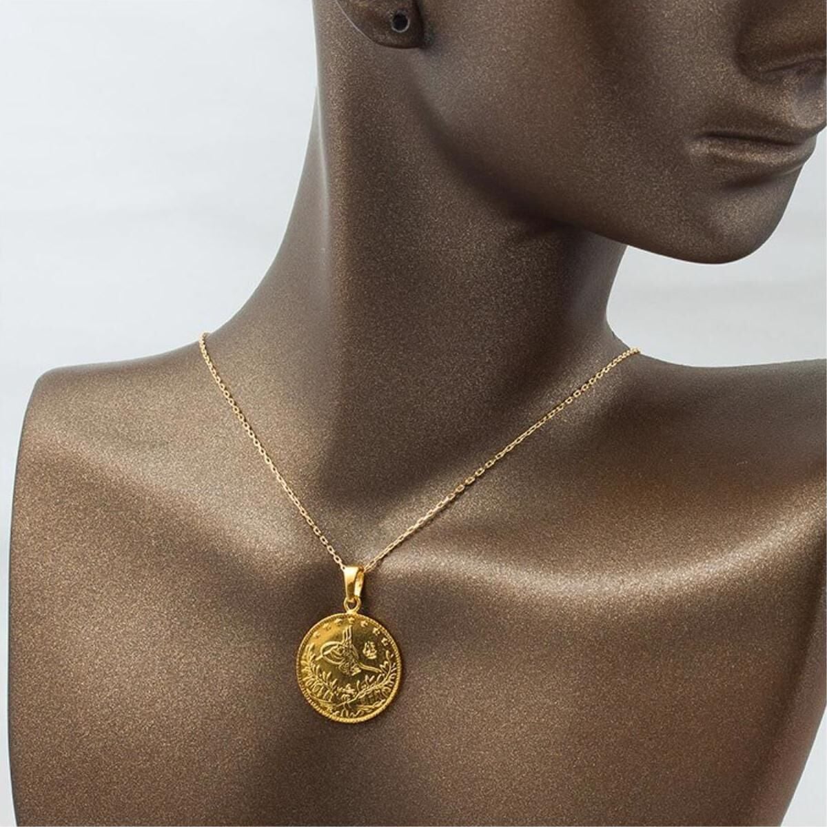 22K Yellow Gold Half Ottoman Resat Coin Chain Necklace | Goldia.com
