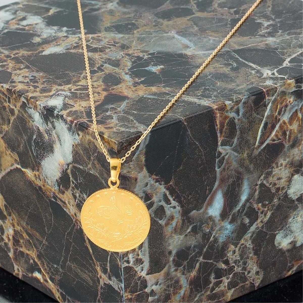 22K Yellow Gold Half Ottoman Resat Coin Chain Necklace