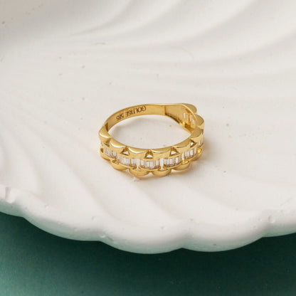 14K Yellow Gold Half Eternity Baguette Cubic Zirconia Ring