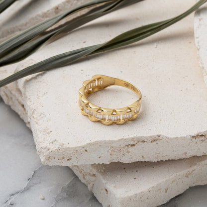 14K Yellow Gold Half Eternity Baguette Cubic Zirconia Ring