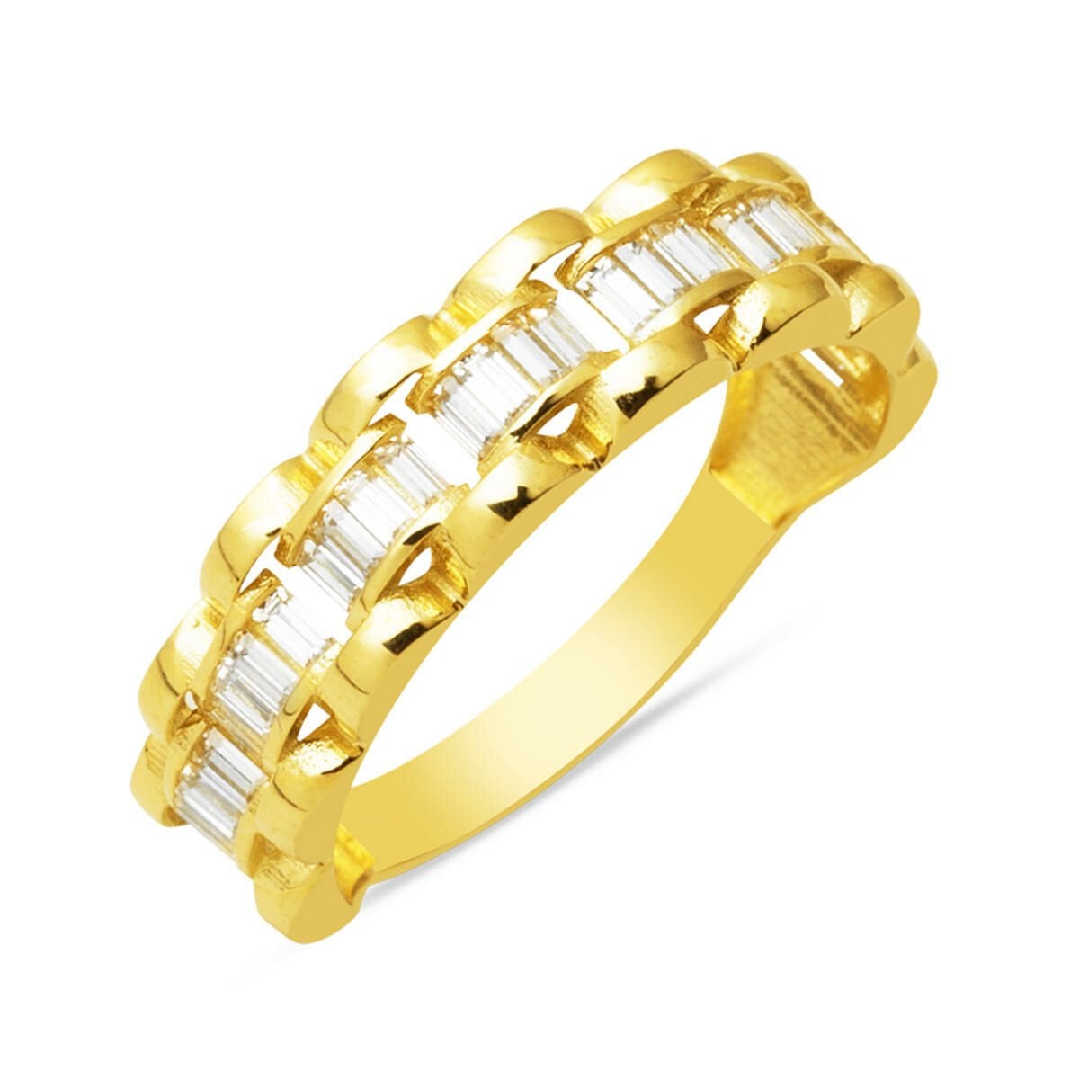 14K Yellow Gold Half Eternity Baguette Cubic Zirconia Ring