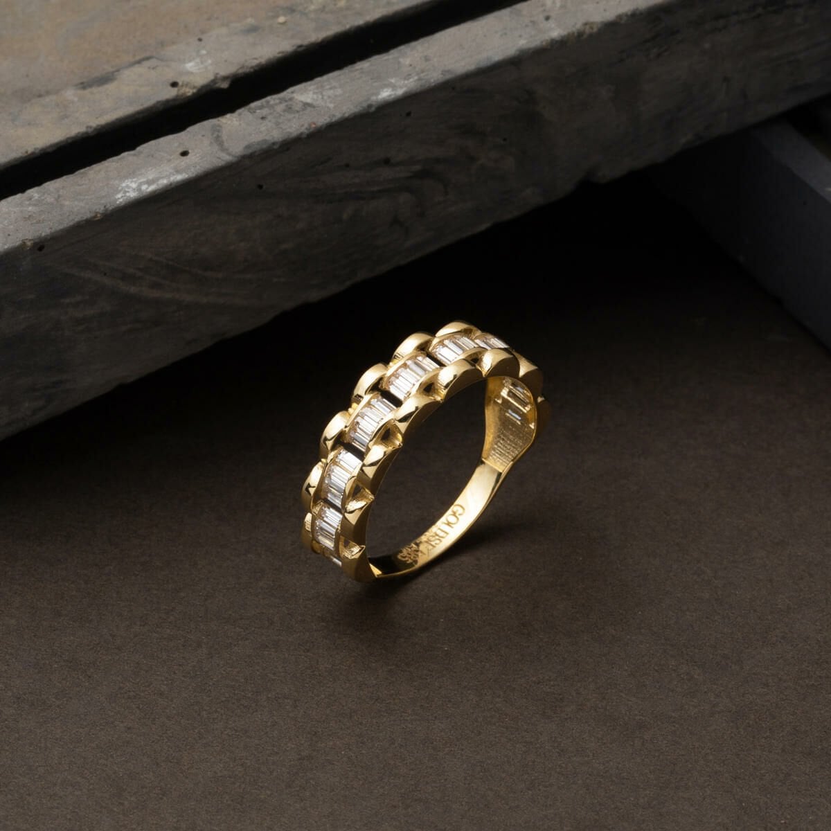 14K Yellow Gold Half Eternity Baguette Cubic Zirconia Ring