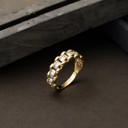 14K Yellow Gold Half Eternity Baguette Cubic Zirconia Ring