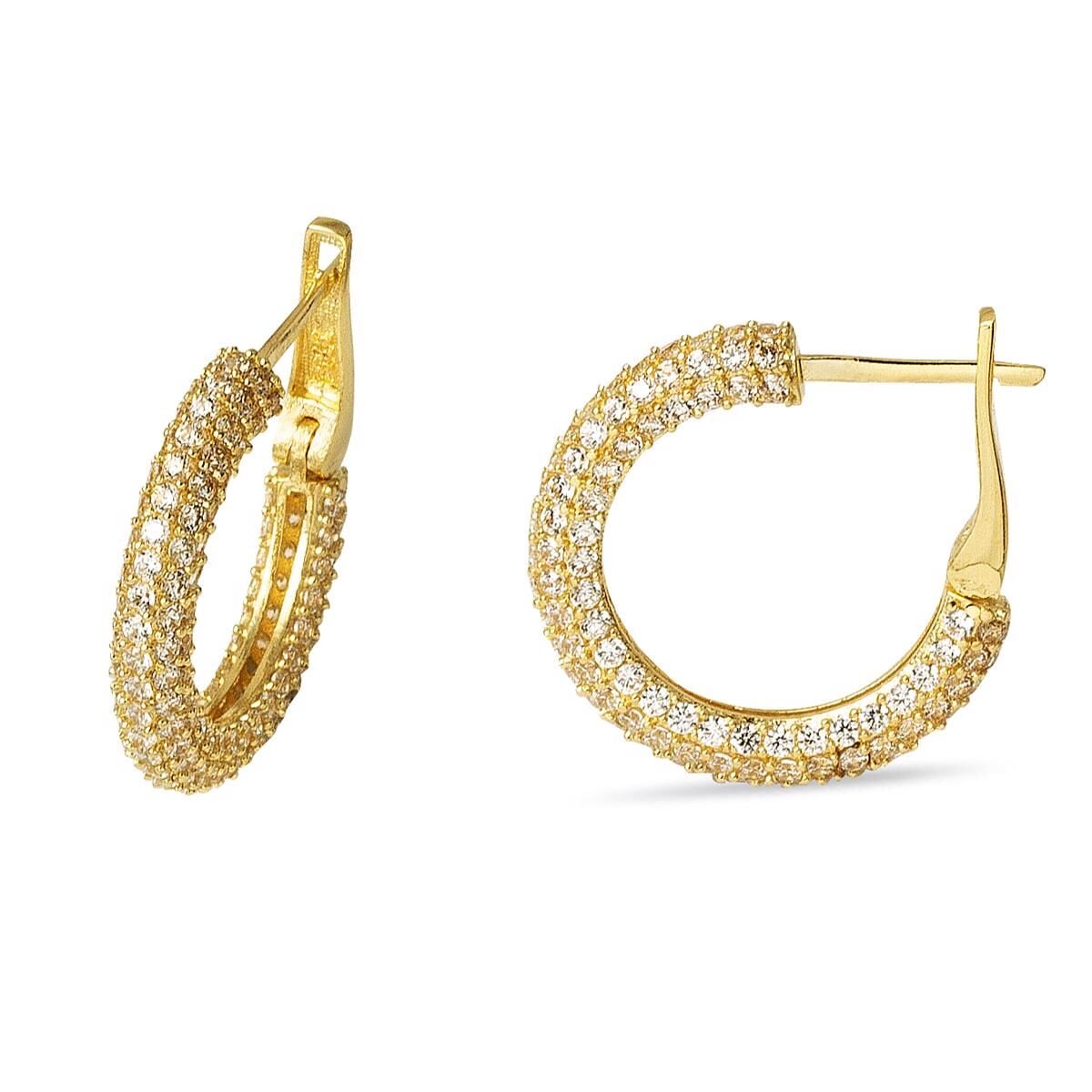 14K Yellow Gold Half Eternity Hoop Cubic Zirconia Earrings